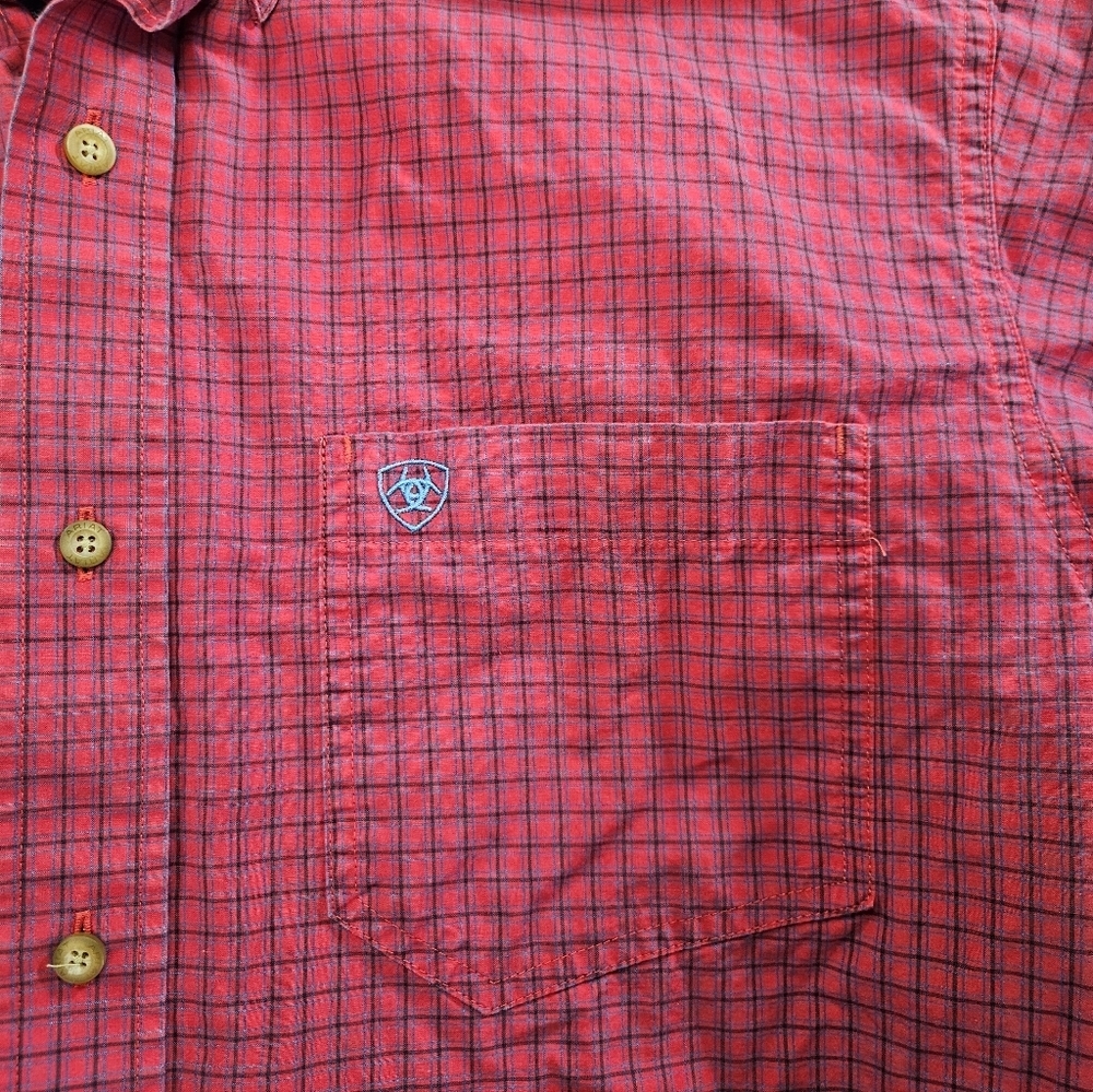 Ariat Pro Series Shirt Large Red Plaid Western Vent Fitted Button Down - Picture 2 of 9